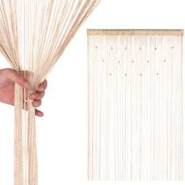 Trimming Shop Glitter Beaded String Curtains Polyester Fly Screen Room Divider Fringe Panel Spaghetti Tassel Curtain Decorative for Doorway, Windows & Event Decoration, 200cm x 100cm, Champagne