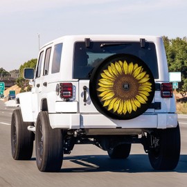 Foruidea Retro Sunflower Spare Tire Cover with Backup Camera Hole Wheel Tire Cover Fit Trailer, RV, SUV and Many Vehicle 17inch