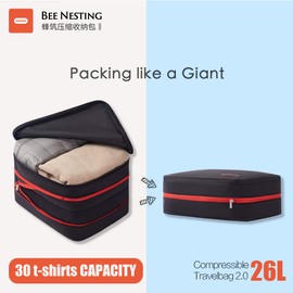 Bee Nesting Waterproof Compression Packing Cubes 4 sets, Large Travel Packing organizers for Carry on Luggage, 2 Sides Expandable Storage Bags for Backpacking, Suitcases, 4PCS, Gray