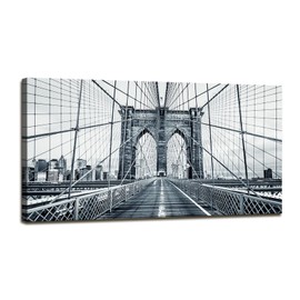 DZL Art Q70775 Black and White New York City Brooklyn Bridge Wall Art Painting Wall Art Canvas Prints Painting Picture Stretched and Framed For Living Room Decor Office Wall Decor Home Decoration