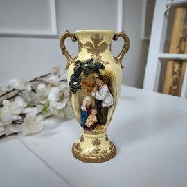 Ornate Nativity Scene Vase | Handcrafted Ceramic Decorative Vase with 3D Holy Family Design | Religious Home Décor | Collectible Display