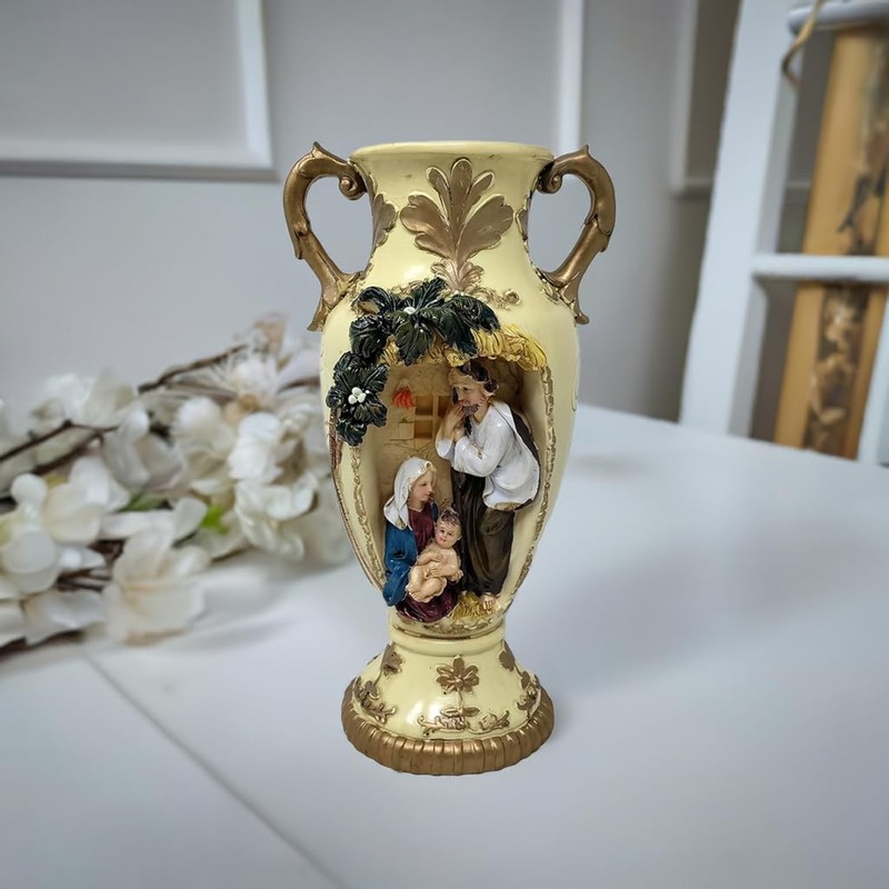 Ornate Nativity Scene Vase | Handcrafted Ceramic Decorative Vase with