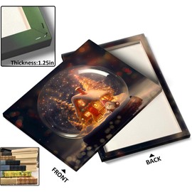 ART Christmas Snow Globe Canvas Wall, Festive Winter Scene Home Décor, Snowy Cottage and Santa Light-Up Holiday Print Wall Painting for Living Room and Bedroom 16x20inch