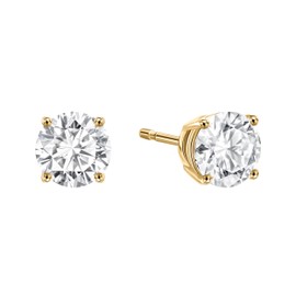 Moissanite Stud Earrings For Women 1.00-2.00 Cttw 18K Yellow Or White Gold Over Silver 4 Prongs (D Color VVS Clarity) Comes With Gift Box (0.50 Cttw, Yellow Gold)