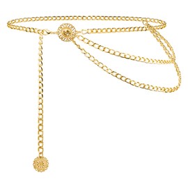 Gold Chain Belt for Women, Metal Waist Chain Link Belts for Dresses, Jumpsuit, Jeans, or Pirate Costume Accessories, Gold, M