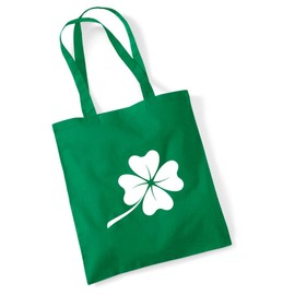 Huuraa Jute Bag Clover Silhouette Bag Cotton 10 Litres Size with Lucky Charm Motif Gift Idea for Friends and Family, Green (Kelly green)