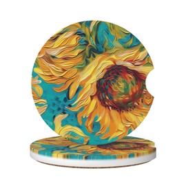 Neukim 2pcs Car Cup Holder Coaster Car Coaster Painting Sunflower Absorbent Car Coaster Absorbent Drink Coaster for Car Decor Auto Accessories