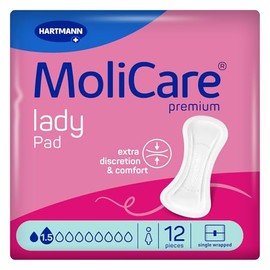 MoliCare Lady Pad 1.5 Drops Ultra Discreet Pads for Women Without Fragrances, Thin & Flexible Pads for Light Incontinence, Odour-Neutralising, Pack of 12