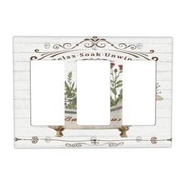 Rustic Farmhouse Wooden Board Botanical Flower Triple Rocker/Decora Wall Plate 3 Gang Light Switch Outlet Cover Plate Decorative Switchplate Electrical GFCI Faceplate for Kitchen Bathroom Decor