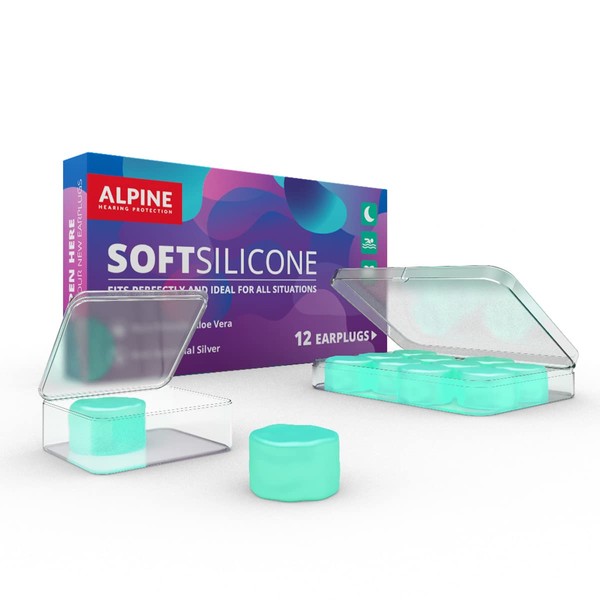 Alpine SoftSilicone Ohrstöpsel für optimalen Gehörschutz - 12 Stück zum Schlafen, Konzentrieren und Schwimmen - Verformbares und weiches Material mit Hygieneschutz - 6 Paar