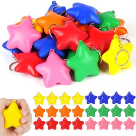 Ainiv Pack of 24 Star Anti-Stress Balls, Stress Balls, Key Rings for Anxiety, Relief, Calming, Children, Adults, Star Foam, Anti-Stress Ball for School, Reward, Student, Party, Bag Fillers
