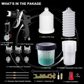 Colodsuhey HVLP Spray Gun with 10Pcs 600ML Disposable Paint Cups, 3 Nozzles,1.4/1.7/2.0mm, Automotive Gravity Feed Paint Spray Gun Kit with Oil Separatorr for Cars & DIY Furniture Painting