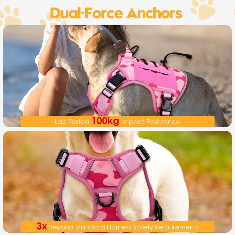 Heavy-Duty Tactical Dog Harness for Large Dogs, No Pull Adjustable