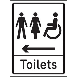 V Safety Mixed Toilets Arrow Left Sign - 150x200mm - 1mm Rigid Plastic