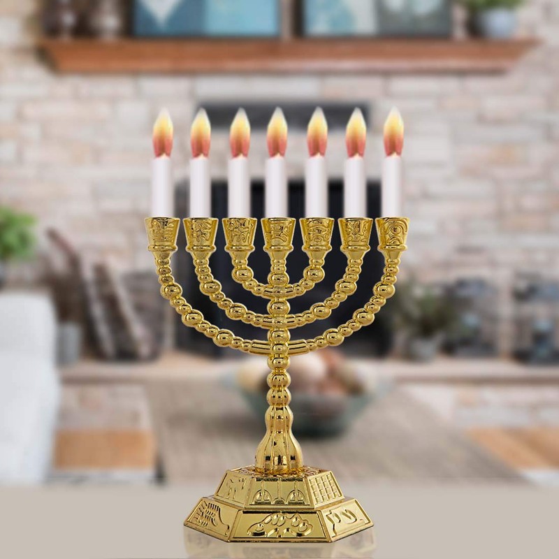 4.3" 7-Branch Hanukkah Menorah Candle Holder for Shabbat,Tabernacle, Menorahs for