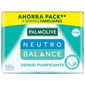 Jabón en barra Palmolive Neutro Balance Dermo Purificante paquete de 4 de 120 g cada uno, contenido del paquete 480g