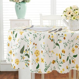 Yighty Oval Floral Tablecloth 60 x 84 inches, Yellow Floral Watercolor Table Cloth, Waterproof Wrinkle Resistant Tablecloth, Spring Summer Decoration for Holiday Kitchen Dining Room