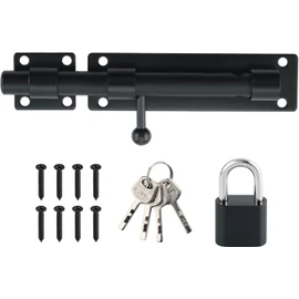 Sayayo 7 Inch Sliding Door Lock with Padlock, Heavy Duty Door Latch Outdoor, Stainless Steel Sliding Gate Latch, Black Barrel Bolt Lock for Wooden Gates and Garden Shed