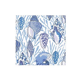 Caspari Shell Toile Paper Cocktail Napkins in Blue - 20 Per Box - 4 Packages
