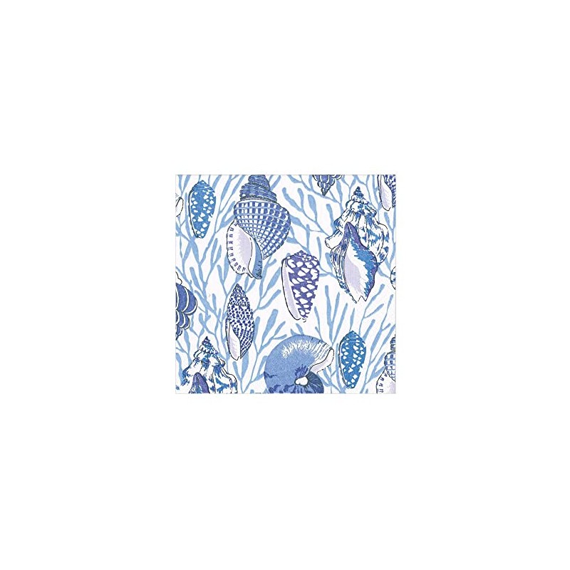 Caspari Shell Toile Paper Cocktail Napkins in Blue - 20