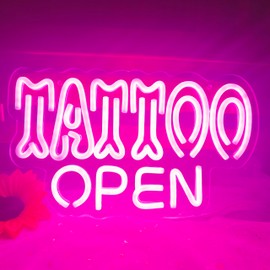 HFHungkeong Pink Tattoo Open Neon Sign LED Tattoo Neon Light with Dimmable Switch Arylic Tattoo Shop Sign Luminous Banner for Tattoo Salon Studio Shop Sign 35 x 20 cm