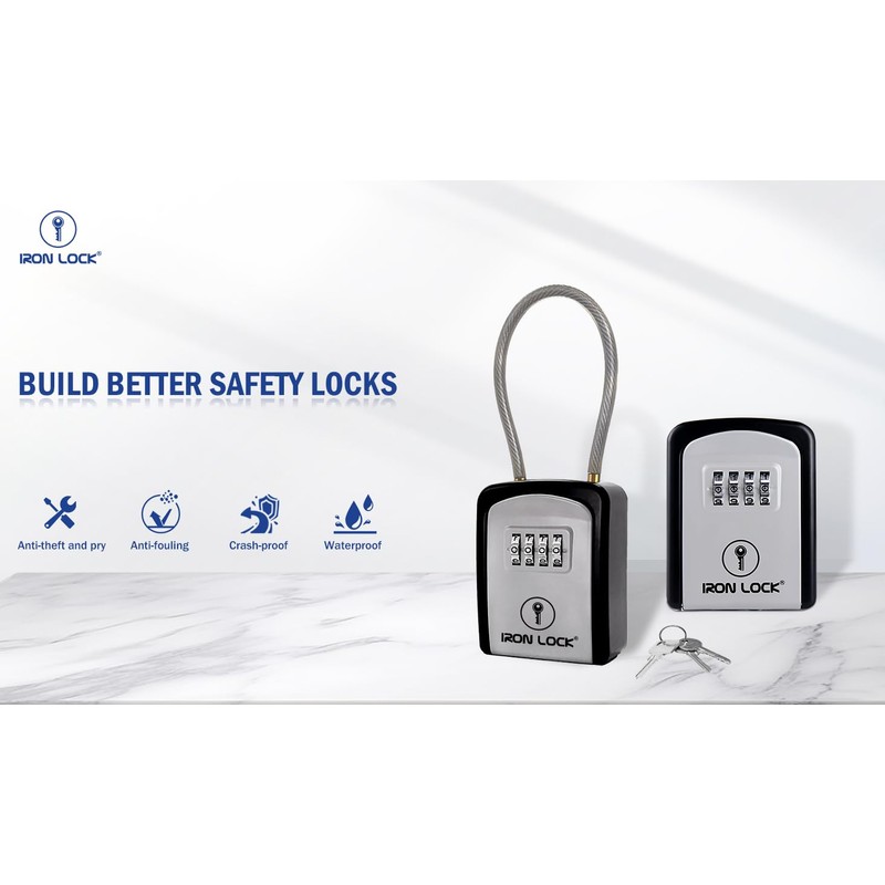 Iron Lock® Key Lock Box Portable with Cable Shackle –