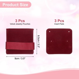 sourcing map Velvet Jewelry Pouch with Insert Pad 3.5 x 3.3 Inch Soft Jewelry Package Gift Storage Bag Easy to Carry Fit for Rings Necklace Bracelet, Red