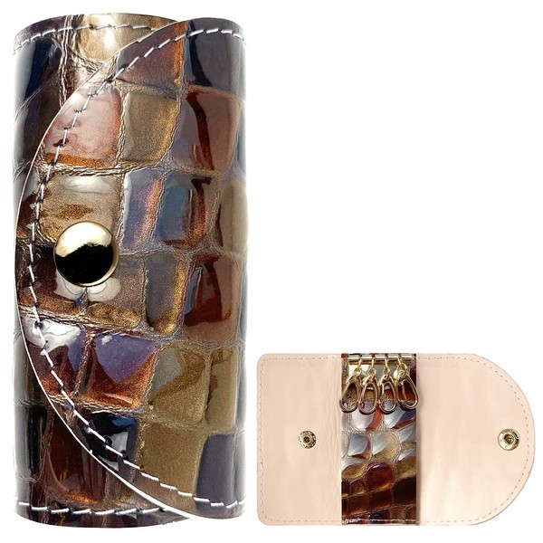 leo&aoi Women's 4 Row Genuine Leather Smart Key Case Trifold