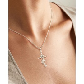 ACECHA Cross Necklace for Women | Silver Birth Flower Necklaces Thick Plated 12 Month Womens Birthday Faith Pendant Trendy Anniversary Jewelry Gifts (Jul.-Lotus)