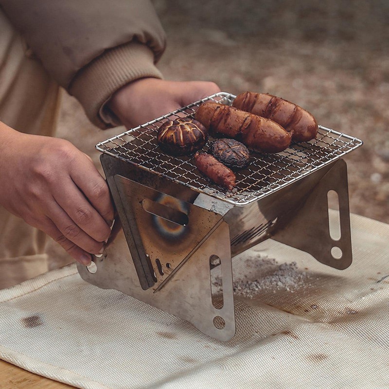 JDIEOQA Folding Campfire-Grill, Portable Stainless Steel Grate Barbeque Grill Small