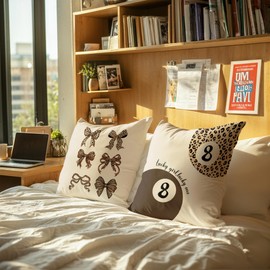 TopXmai Trendy Coquette Bow Leopard Print Y2K Luck 8 Ball Pillow Covers Set of 2, Funky Y2K Preppy Cheetah Lucky 8 Ball Aesthetic Decor Pillow Covers for Girls Room Dorm Apartment