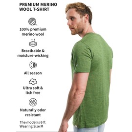Merino.tech Merino Wool T-Shirt Mens - 100% Merino Wool Undershirt Lightweight Base Layer (Olive Green, Large)