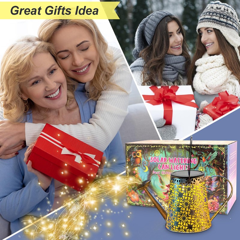 VOOKRY Solar Watering Can Lights, Large Retro Metal Hanging Solar