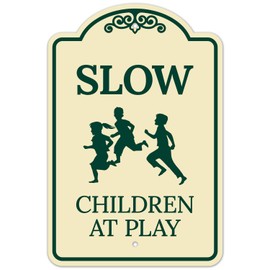 Slow Children at Play with Childrens Graphic Décor Sign, Green Light, 12x18 Inches, ACM, Fade Resistant, Made in USA