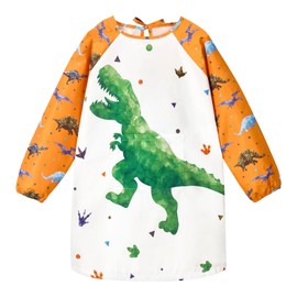 Art Smocks for Kids - Dinosaur Toddler Smock for Painting Boys Art Smock Kids Artist Apron Smock Waterproof for Kids Painting Apron with Long Sleeve Pocket Toddler Green Craft Art Apron Age 4-8 8-12