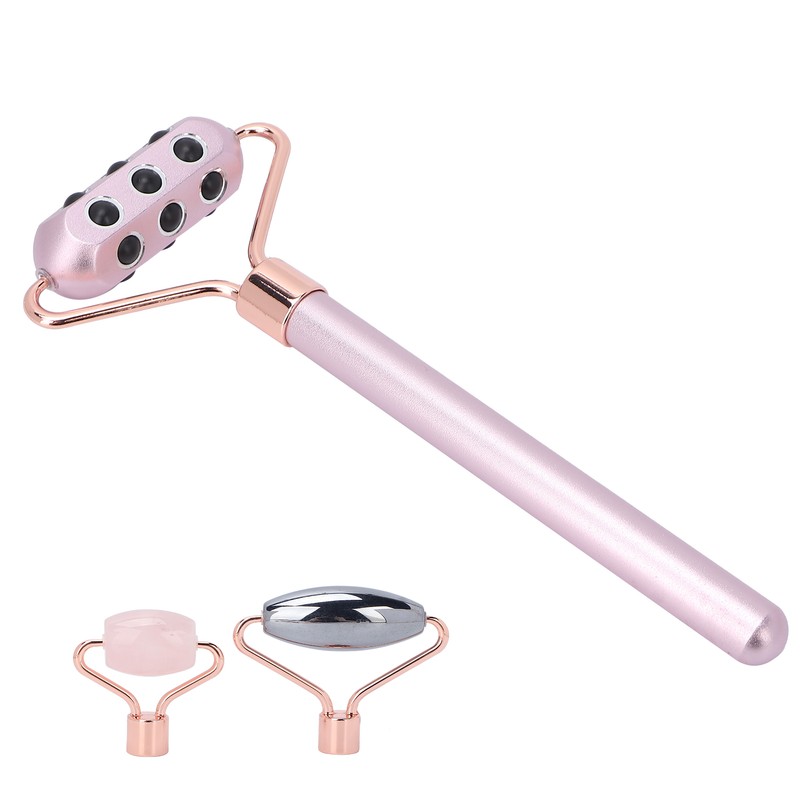 3 in 1 Rose Quartz Face Roller Massager Germanium Facial
