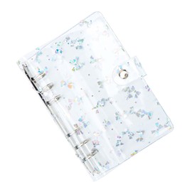 A6 Binder Cover 6 Ring Binder Clear Glitter Bowknot Refillable Notebook Shell Protector with Snap Button Closure for Budget Cash Envelopes System Planner Folder
