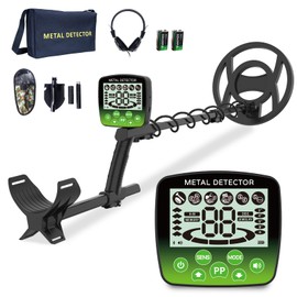 Cyphyja Waterproof Metal Detector for Adults, 10" IP68 Professional Metal Detectors, 5 Modes High Accuracy Detector de metales oro y Plata, Gold Detector/Tester with Shovel, Bags, Headphones(Green)
