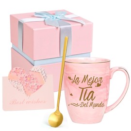 Sngtmug La Mejor Tia Del Mundo Mug, Birthday Mothers Day Gift for Tia Aunt from Niece 16 Ounce Pink with Gift Box
