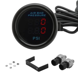 CNRAQR Dual Display Air Suspension Gauge Air Ride Air Pressure Gauge 2Inch 0-220Psi with 2Pcs 1/8Npt Sensors and 16.5Ft Sensor Cable LCD Red Red