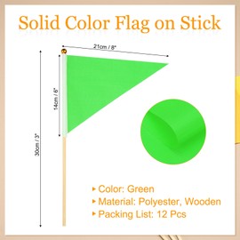 PATIKIL 8x3 Inch Mini Pennant Flags, 12Pcs Wooden Pole Small Handheld Blank Solid Flag on Stick for DIY Graffiti Birthday Carnival Celebration Sports, Green