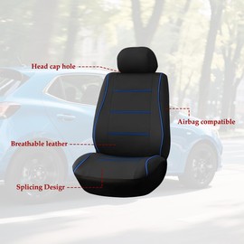 Sandfren Car Front Seat Covers Only, Waterproof Anti Slip Vehicles Low Back Piping Seat Protectors, Breathable Auto Interior Chair Protection Accessories, Universal for SUV, Truck, RV (Blue)