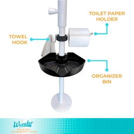 Stander Wonder Pole Bin Accessory Pack, Storage Bin Accessory with Toilet Paper Holder, Towel Hook for Wonder Pole and Wonder Bathtub Pole, Bathroom Organizer Storage Shower Caddy, Black