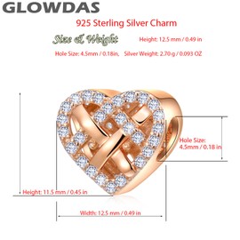 Rose Gold Valentine's Day Charms Fit European Bracelet Couple Lovers Smiley Face Rose Flower Crescent Moon Stars Heartbeat Knotted Heart Charm in Sterling Silver, Gifts for Family/Birthday, Sterling