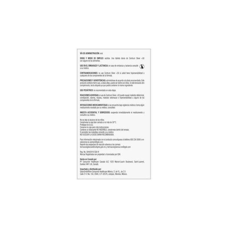 Centrum Silver +50 Multivitaminico, Con Magnesio, Vitamina B y Vitamina