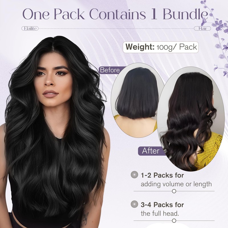 Elailite Real Hair Bundles, Hair Extensions Sew-in Bundle Hair Extensions,