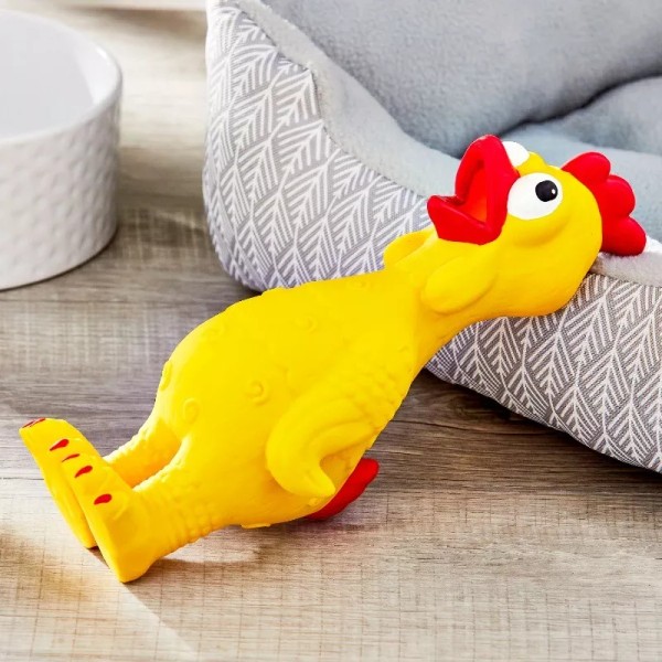 Vibrant Life Playful Buddy Yellow Chicken Dog Toy, Chew Level