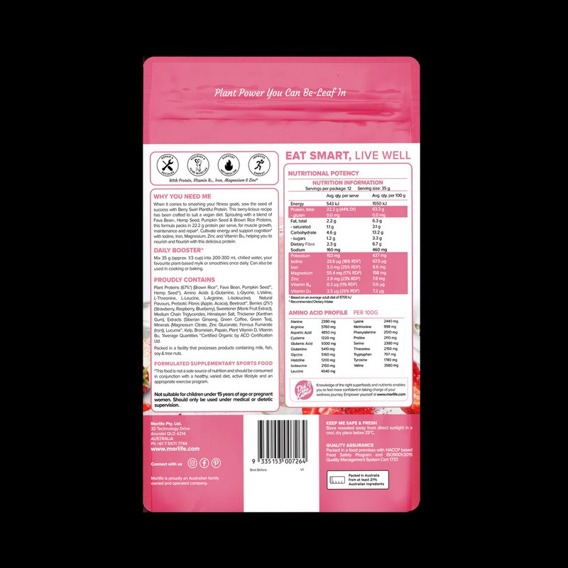 Morlife Plantiful Protein Berry Swirl 440g