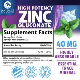 Zinc Supplement 40mg - Immune Support for Women & Men - High Potency Antioxidant, Chelated for Superior Absorption, Dietary Supplement Vitamin for Immune Health Support - 120 Tablets (120 Day Supply)