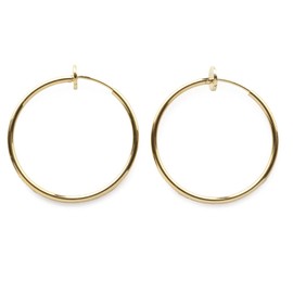 JewelVOX Earrings, Nickel-Free Hoop, Simple, 1.2 inches (3.0 cm), Non-Pierced Earrings, Hoop Earrings, Gold